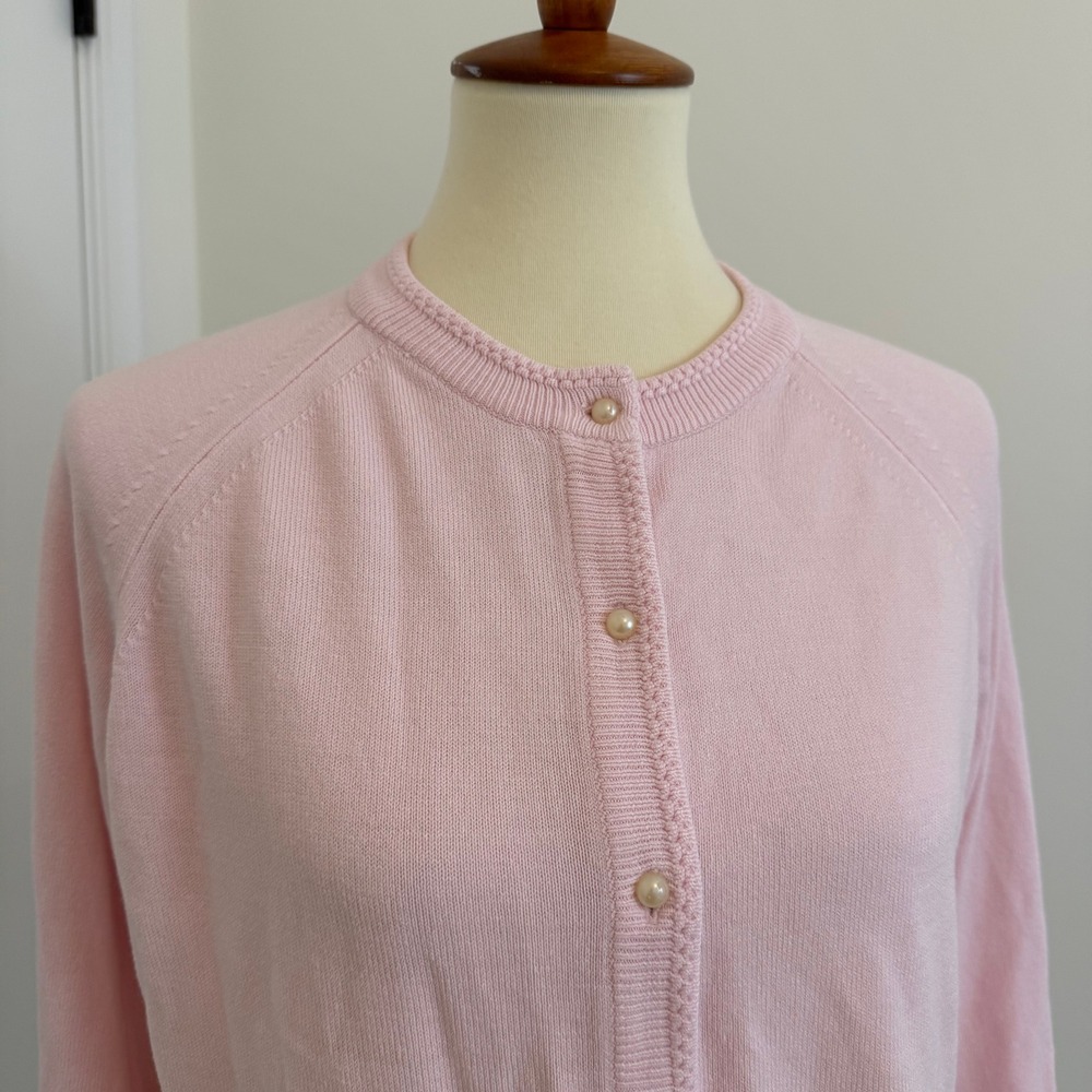 Pink Cardigan Sweater Pearl Button Womens Large Grandmacore Coquette Soft Girl - Picture 2 of 11